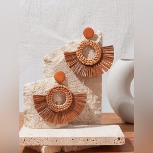 Bohemian Rattan Detail Tassel Drop Earrings